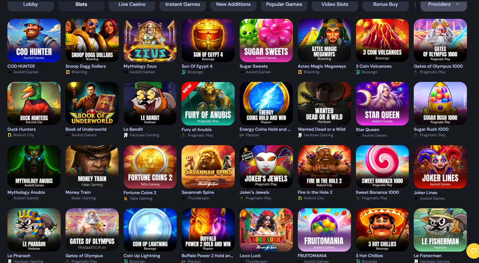 Cocobet slots lobby grid with popular games